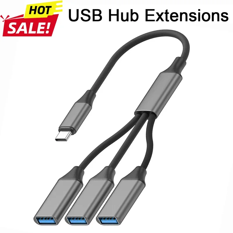 USB Cable Splitter HUB Extentions 3 Ports Phone Charger Power Adapter ...