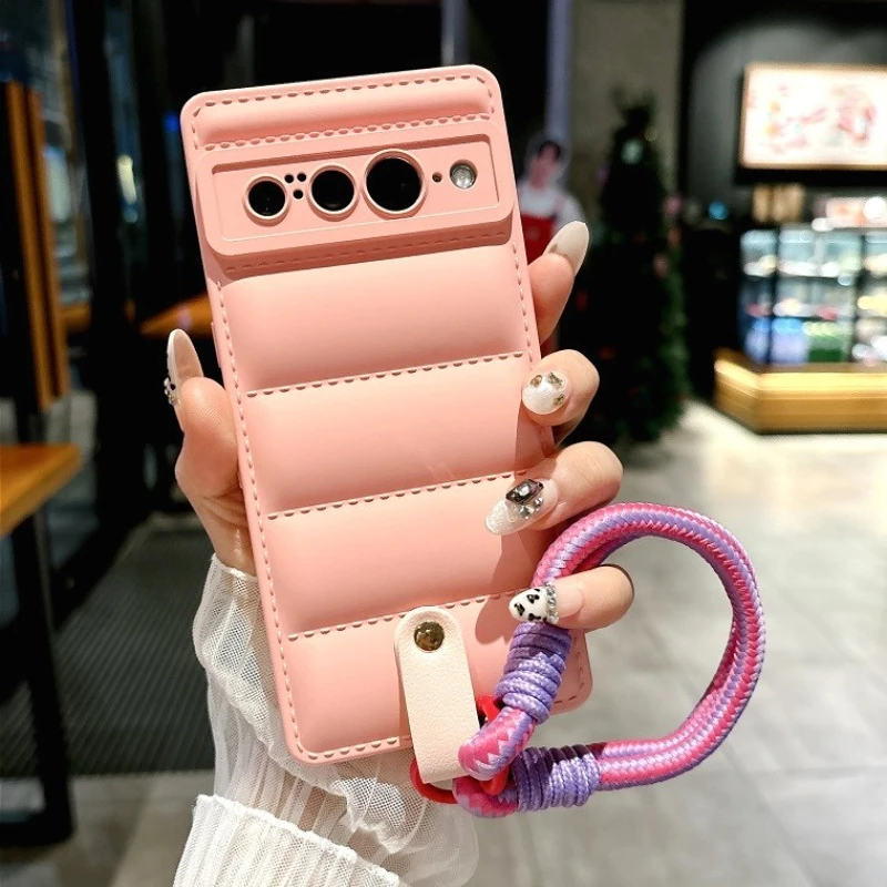 Soft Liquid Silicone Down Jacket Phone Case with Lanyard