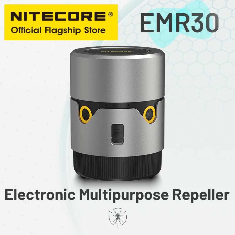 NITECORE EMR30 Portable Mosquitoes Repeller 20ft 360° Ultrasound Repelling Rat Cockroach 18W Power Bank for Camping BBQ Party nitecore emr20 portable mosquitoe repeller usb c rechargeable built in battery pd qc 3 0 18w power bank for walk the dog camping