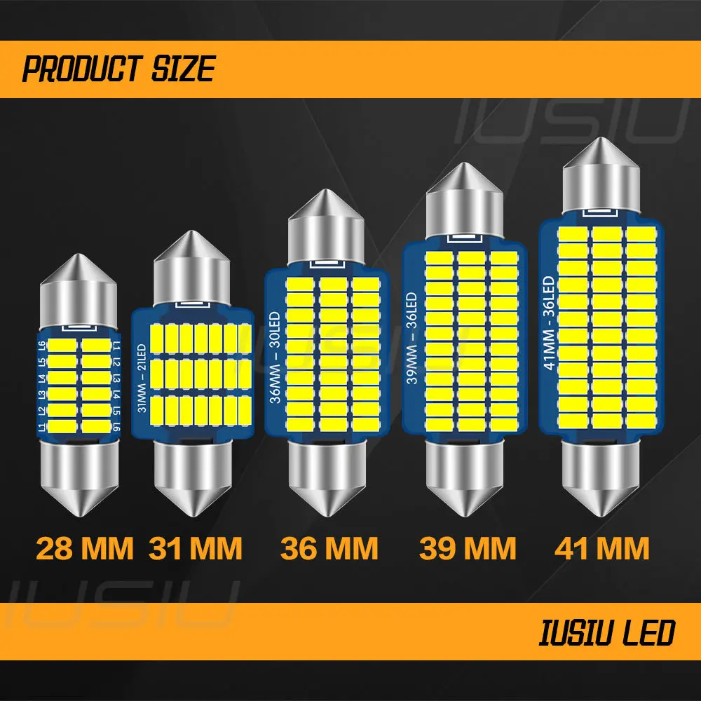 IUSIU LED  Ʈ ڵ  ȣ , 12V 24V T10 C5W 佺 BA9S W5W  C10W T4W 194 28 31 36 39 41mm, 2 