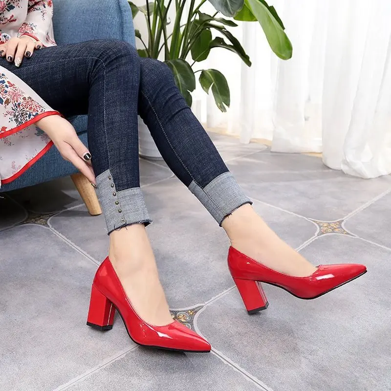 

New 7cm Women Pumps Shoes Ladies Classics Bottom High Heel Shoes Red Pumps Fashion Slip-on Casual Woman Shoes Plus Size Quality