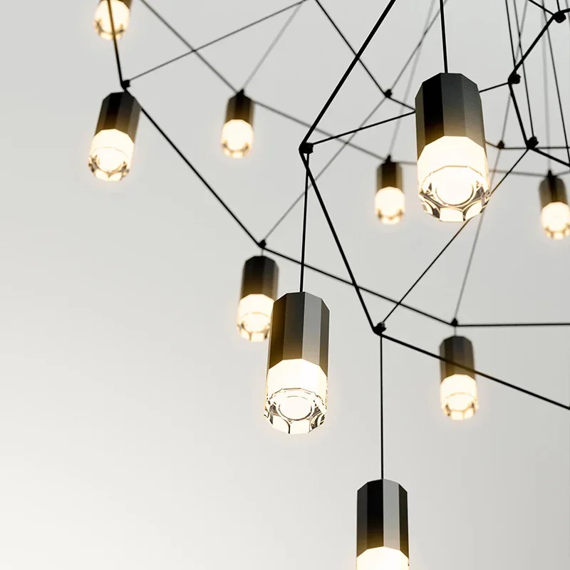 Nordic Creative Line Design LED Chandeliers Simple Modern Villa Long Hanging Wire Lamp Lighting for Hall Living Room Stairwell