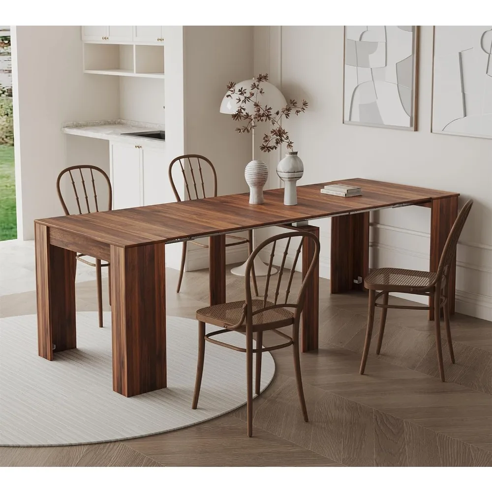 Rustic Wood Extendable Dining Room Table 118"Large Expandable Dining Tables for 6-12 People Industrial Transformer Kitchen Table