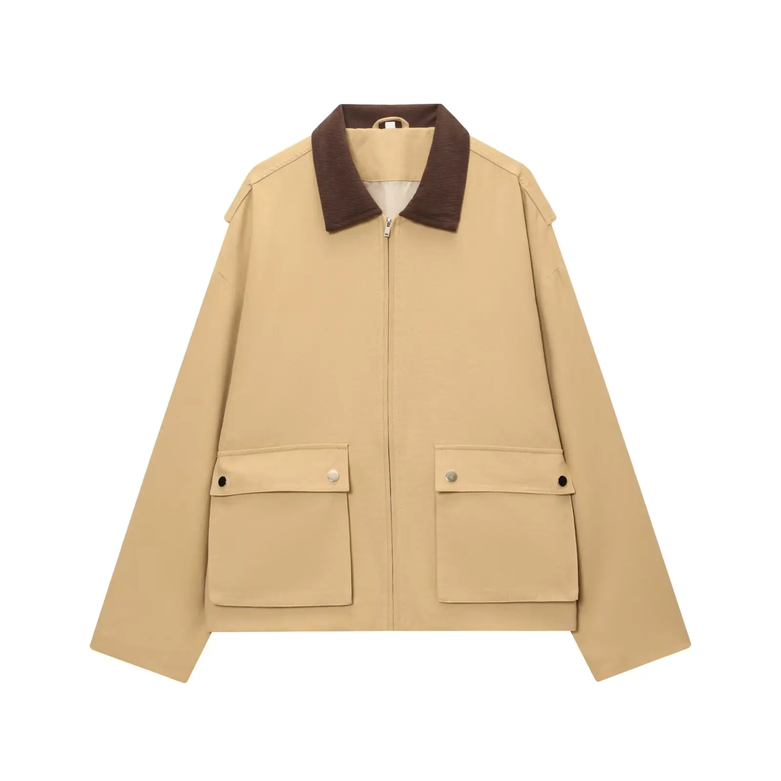 HH Frauen 2025, Winter Mode Lose Spleißen Kragen Tasche Dekoration Mantel Weibliche Temperament Casual Zipper Lange Ärmeln Jacke – Detail 12