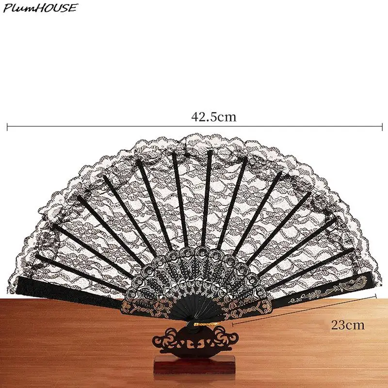 Folding Fan Decorative Hand Fan Chic Female Handheld Red Fan Vintage Style Lace Folding Chinese Japanese Pattern Art Craft Gift Decor