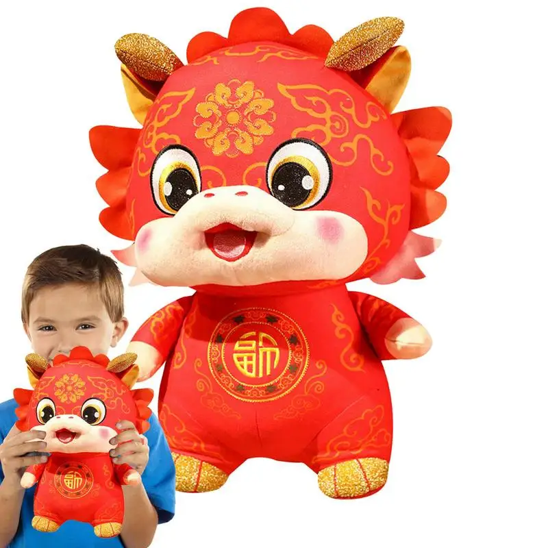 

New Year Dragon Plush Chinese Dragon Plush Doll With FU Character Stuffed Animals 2024 Year Of The Dragon Mascot Red Chinese