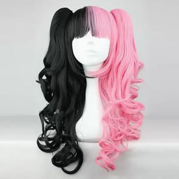 

Anime Japanese Harajuku Super Cute Wave Roll Pink & Black COS Double Horsetail Wig