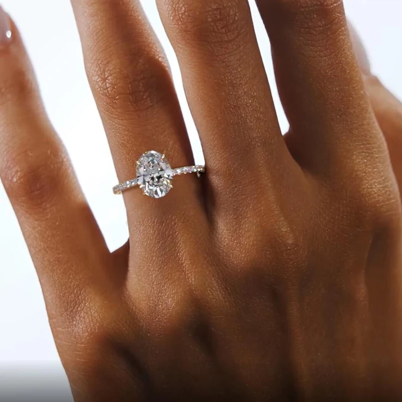 Oval Cut Simulated Diamond Ring 925 Sterling Silver Halo Engagement Ring Women Couples Wedding Gift 4 Prong Setting moissanite engagement ring engagement ring