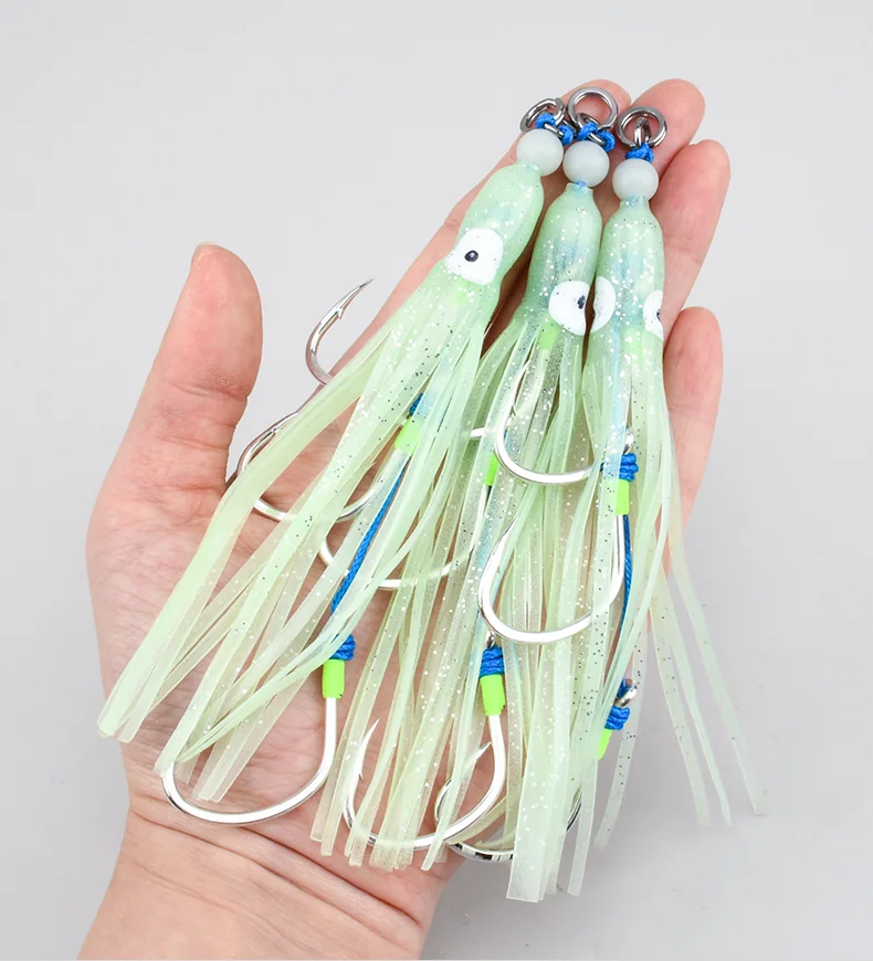 TEASER HK012 2/0 3/0 4/0 1 teil/beutel Langsam Jig Haken Triple Assist Angelhaken Set Salzwasser Hartstahl Tintenfisch Jig Angelhaken – Detail 12