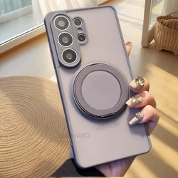 Rotating Matte Phone Case with 360 - Degree Bracket and Magnetic Compatibility - Galaxy S23 Ultra (Gray)