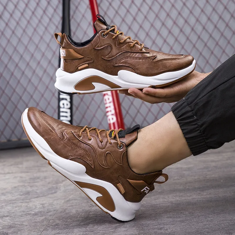 Fashion Male Sneakers Breathable Men's Sports Shoes Soft Sole Non-Slip Casual Sneaker Athletic Training Leather Men Shoes