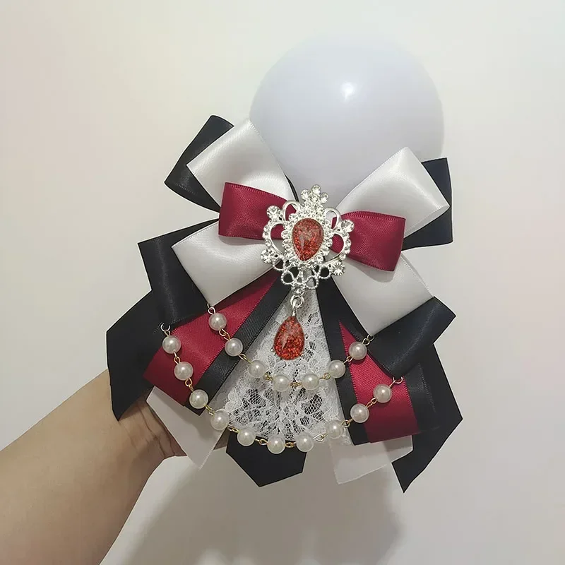 Retro Lolita Pearl Chain Crystal Bow-tie Handmade Jewelry Women's Set Shirt Collar Bow Carat Stick Hand Lamp Concert Accessories bow tie