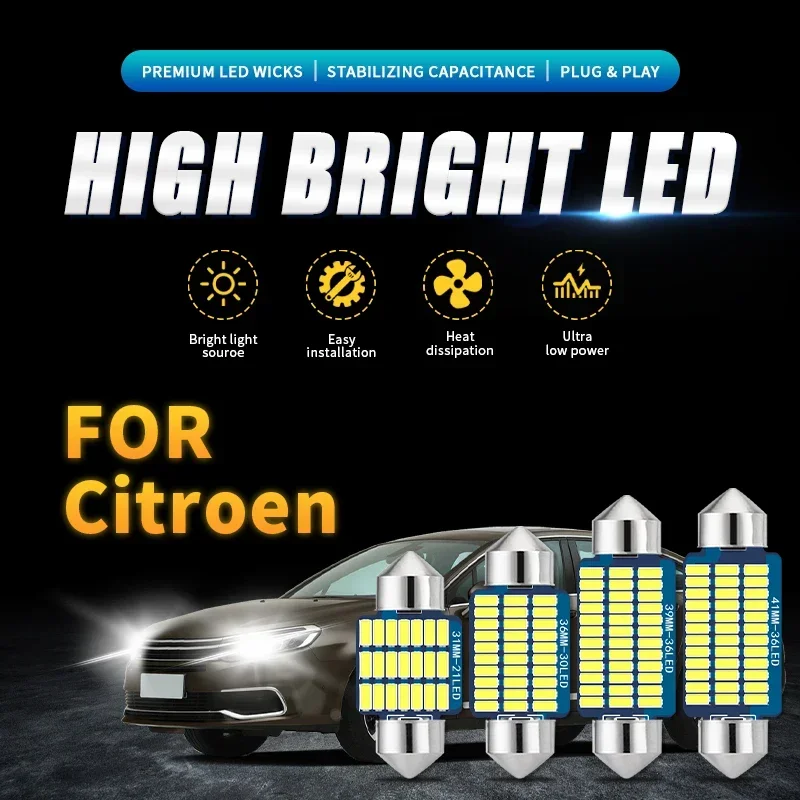 

Car LED Interior Reading Light 4000K 6000K 31mm 36mm 39mm 41mm C5W C10W For Citroen C1 C2 C3 C4 C5 C6 C8 C4L DS3 DS4 DS5LS DS6