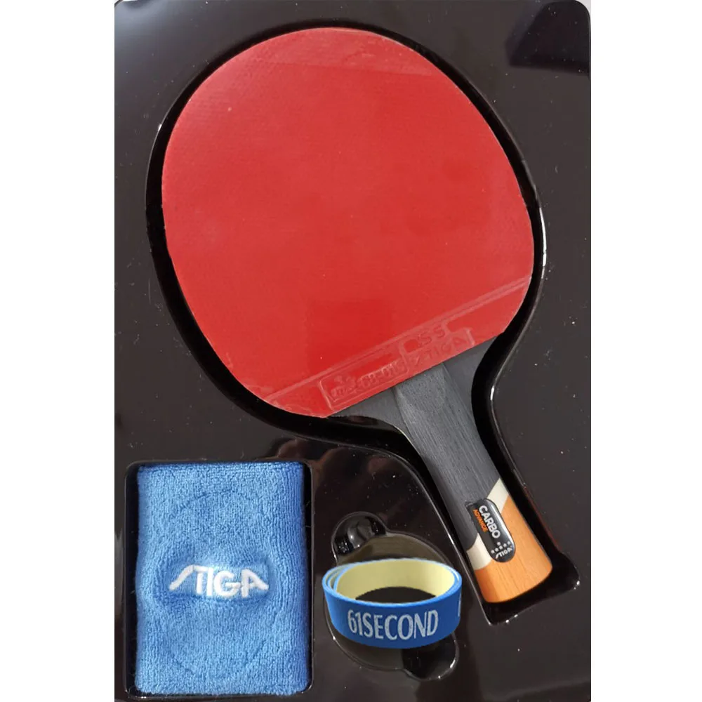 

STIGA 6 Star Carbon (Ship in Original Box) Table Tennis Racket (6-Star Level, Gift Set) with Rubber + Wristband + edge tape