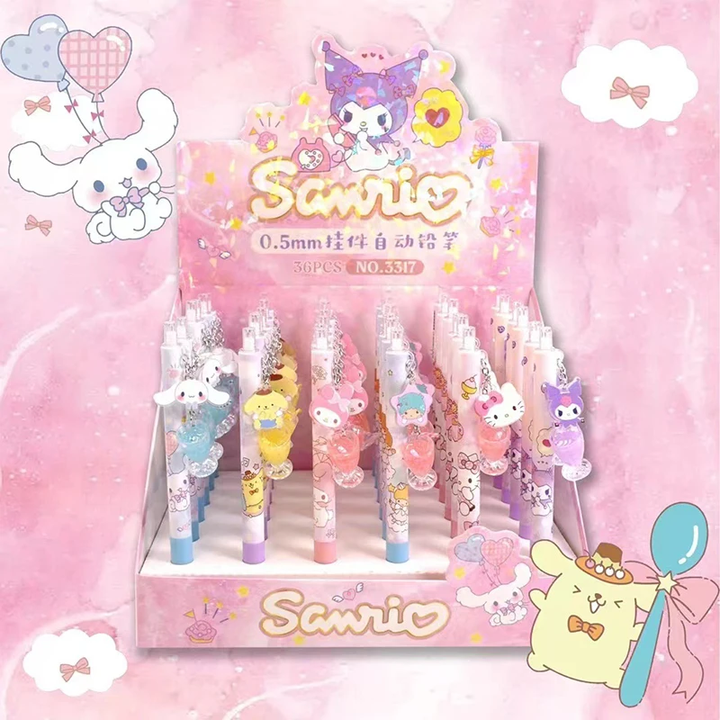 

Sanrio 36pcs Mechanical Pencil Kawaii Pendants Press Movable Pencils Writing Stationery 0.5 Black Primary School Write Pen Boxed