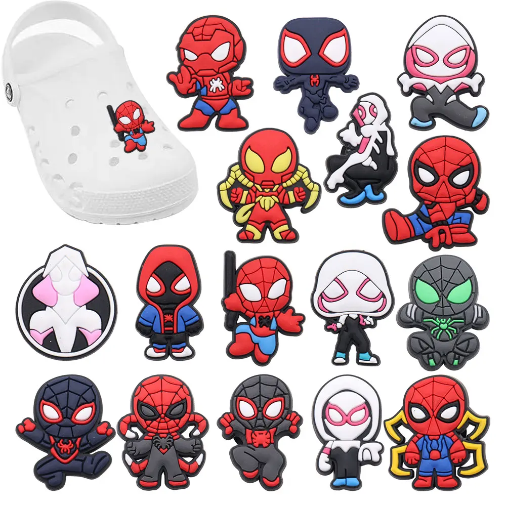 Nuovo arrivo 1-16 pezzi ciondoli per scarpe Spiderman Spider wen Miles accessori in PVC scarpe decorazione fibbia per bambini regalo di natale