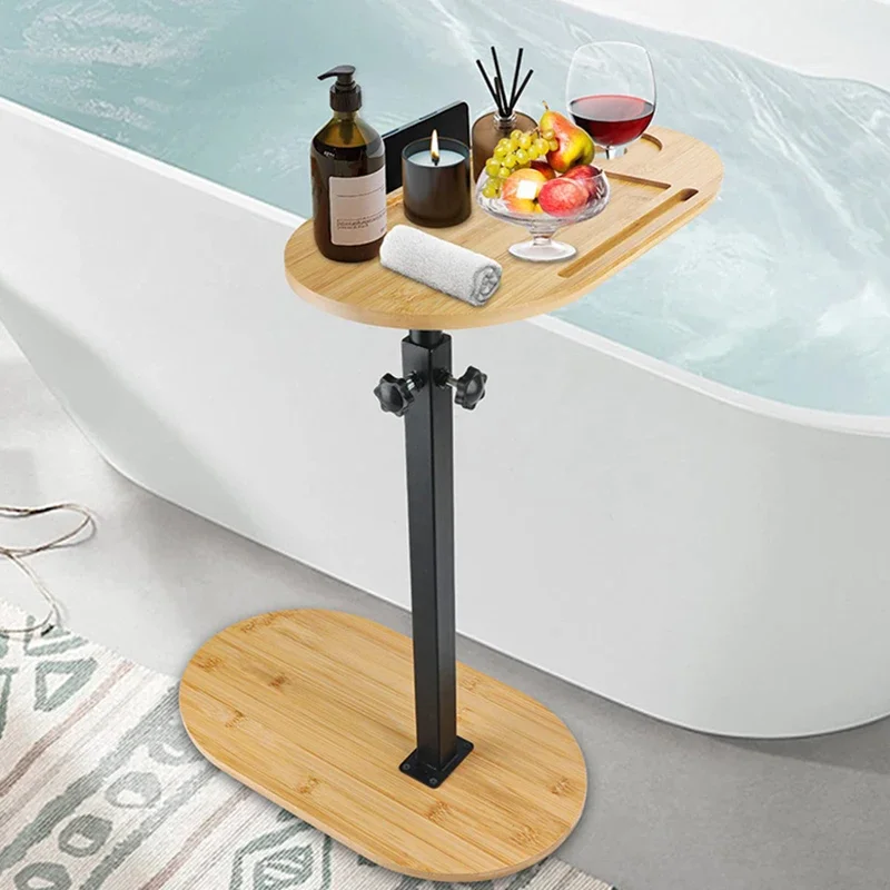 Sofa Armrest Tray Table 360&deg; Swivel Height Adjustable End Snack Side Table for Couch Bed Chair with Phone Slot for Small Spaces