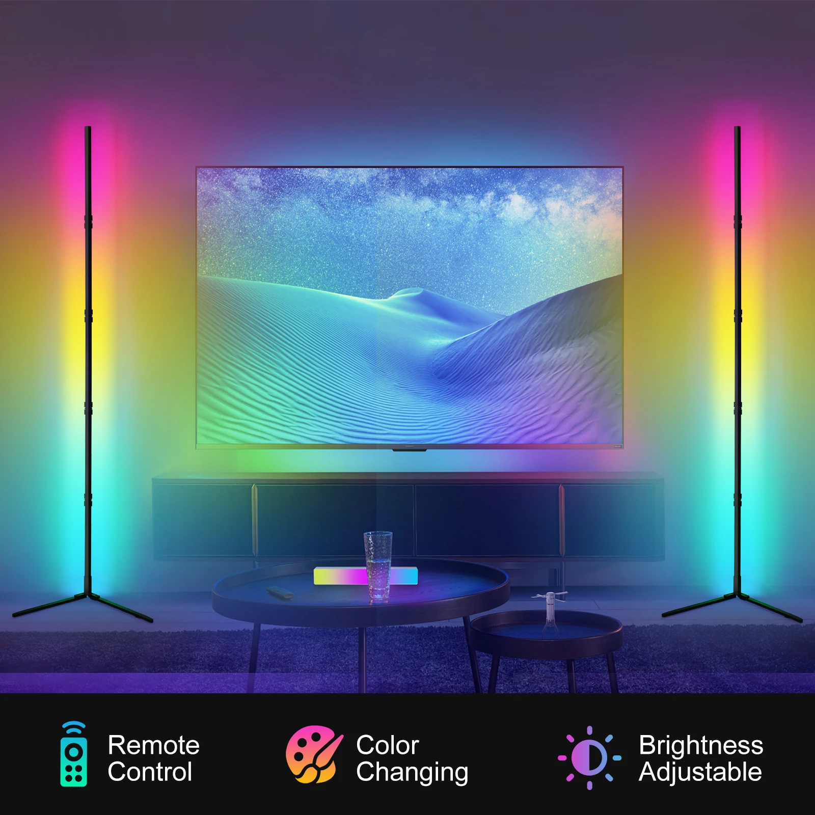 200cm 투야 RGB 플로어 램프 스마트 앱 원격 제어 모던 코너 플로어 조명 분위기 있는 LED 스탠드 조명 축제 장식