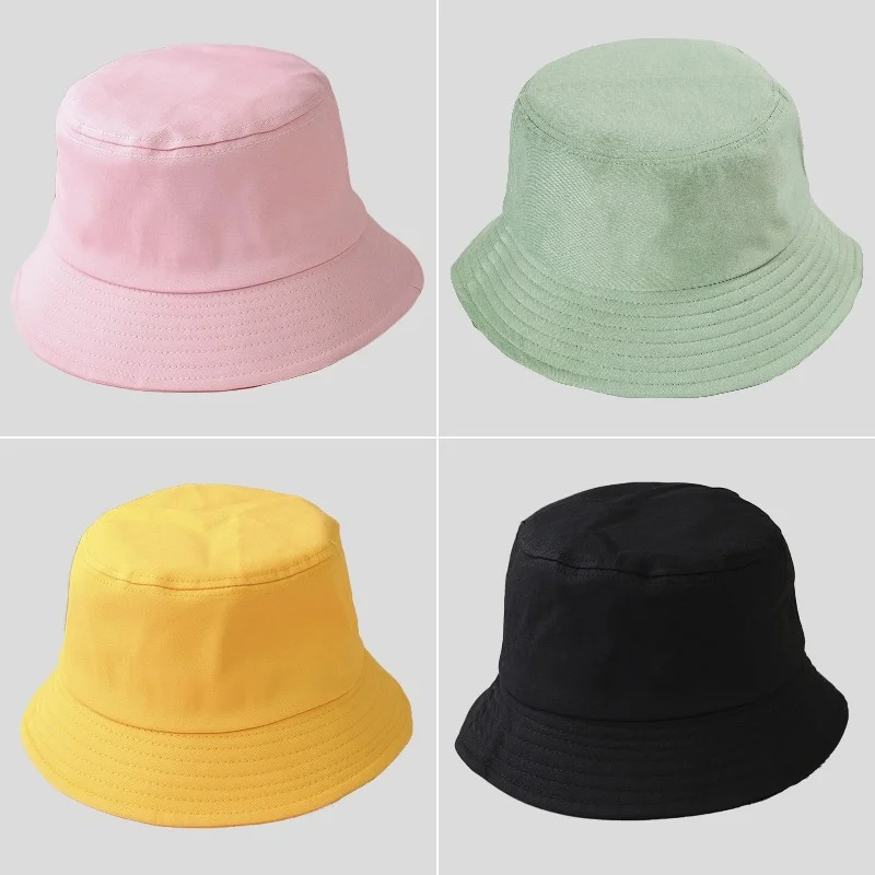 Cotton Summer Foldable Bucket Hat Unisex Women Outdoor Sunscreen Hat Pure Color Fishing Hunting Cap Men Basin Chapeau Beach Cap 2