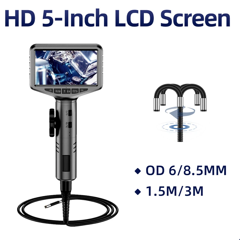 

5Inches Steering Engine 6mm Endoscope Sewer Drain Rotary Mini Camera Articulating Industri Borescope for Automotive Aircraft