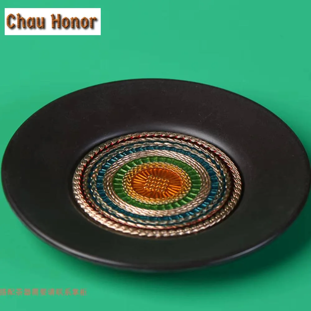 Dunhuang Frescoes Derivative Coasters Creative Cloisonne Cup Holder Sandalwood Anti-scald Mug Dishes Kung Fu Teaware Accessories