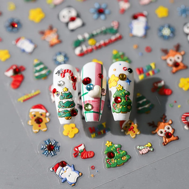 

[Meow.Sensei] Cartoon Christmas Nail Sticker Relief Adhesive Nail Sticker Exquisite Spot Drill Series TL-073