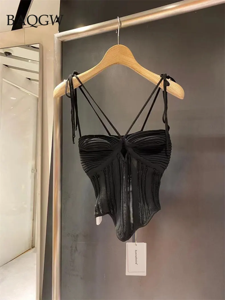 

NEW 2023 Spring/Summer New Pure Lust Spicy Girl Short Backless Sleeveless Sexy Lace Up Chest Strap Top