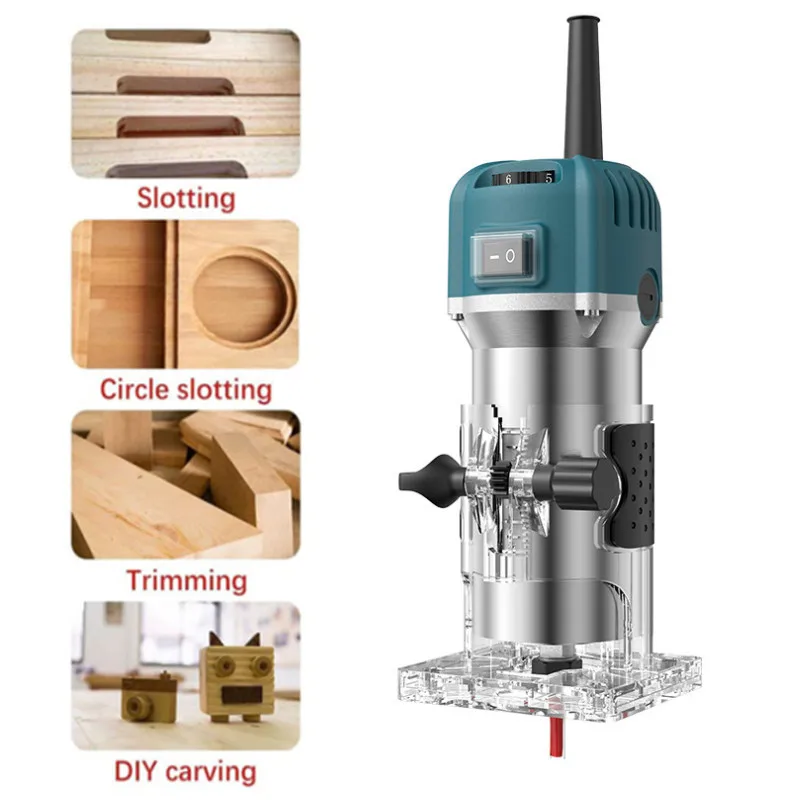 Upgraded 6-speed 800W Woodworking Electric Trimmer 33000 RPM Wood Engraving Slotting Trimming Machine Carving Router