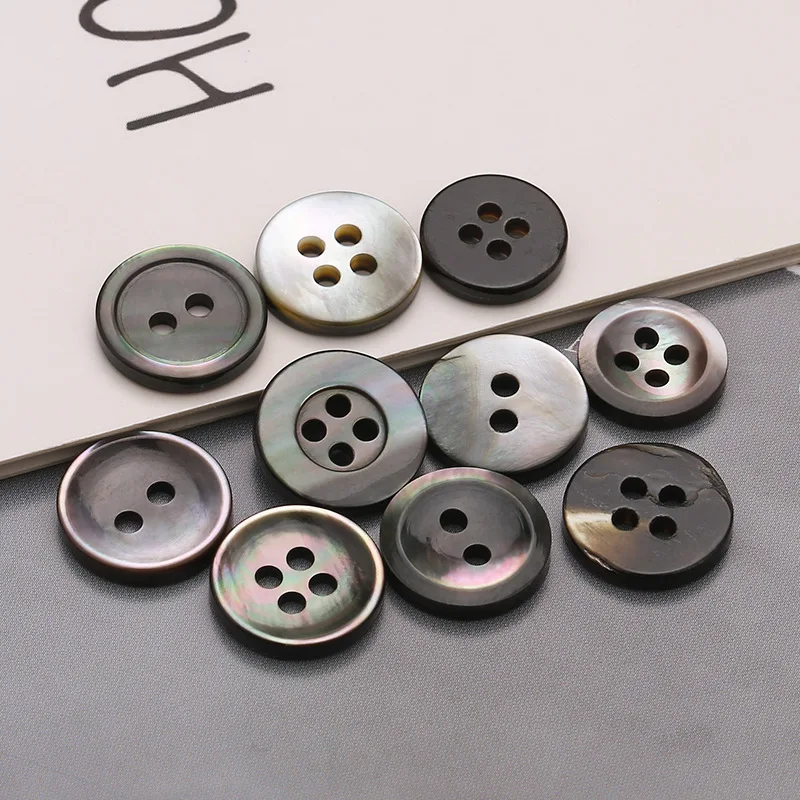 10pcs 10/11.5mm Natural Shell Sewing Buttons Black Mother of Pearl Round Shell Thin Edge Button For DIY Shirt Cuff Accessories 2