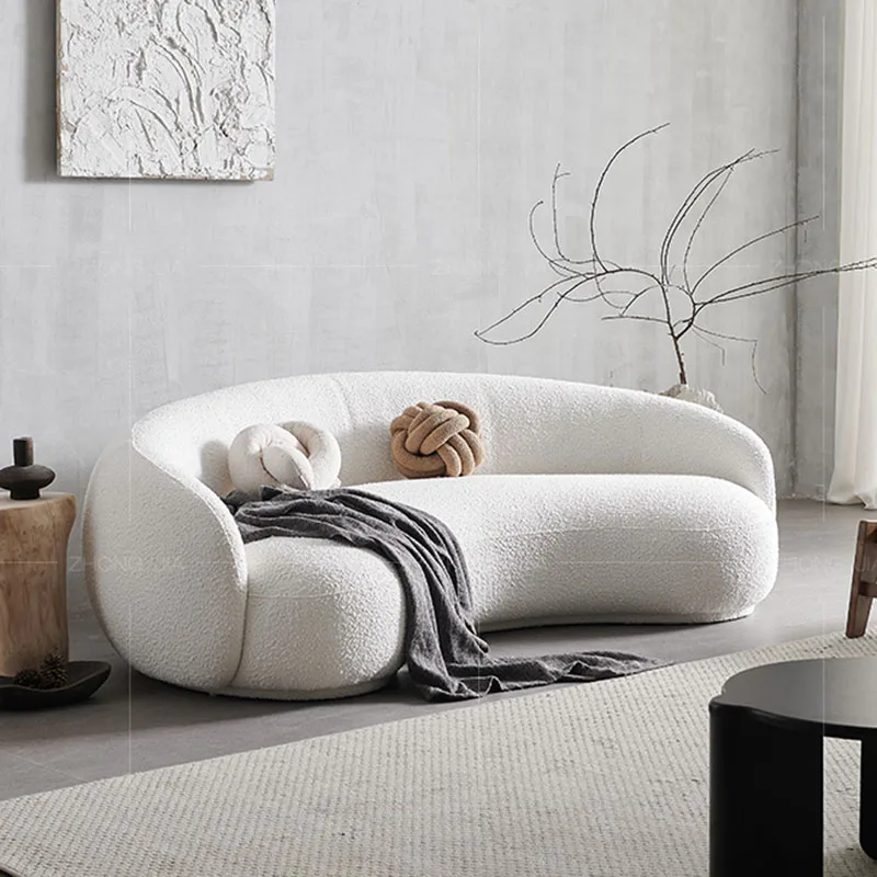 

Modern Lazy Sofa Comfortable Velvet Design Minimalist White Sofa Curved Soft Adult Living Room Divani Soggiorno House Furniture