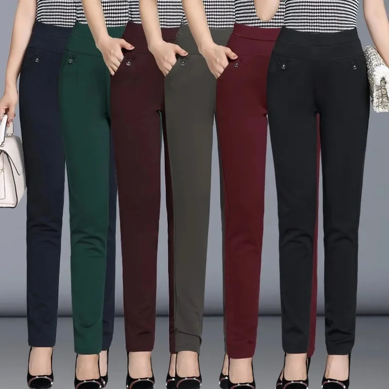 

Middle-Aged Mother Pants 2022New Spring Autumn Elderly Straight Tube Trousers 6XL Tight Waist Outer Wear Female Casual Pants