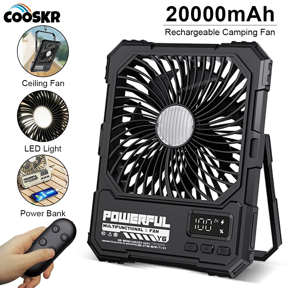 20000mAh Camping-Ventilator, tragbare Deckenventilatoren, faltbarer Tischventilator, Zelt-Luftzirkulator, wiederaufladbarer elektrischer Ventilator mit LED-Licht