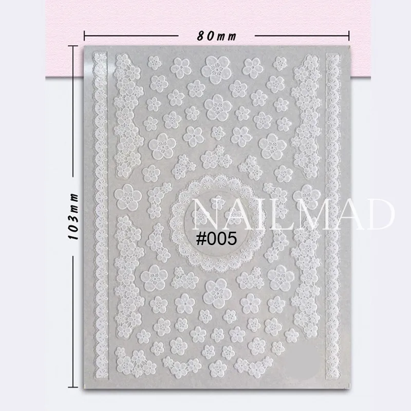 1 sheet Flower Nail Art Stickers White Lace Nail Sticker Acrylic Flower Adhesive Decals Rose Gold Stickers