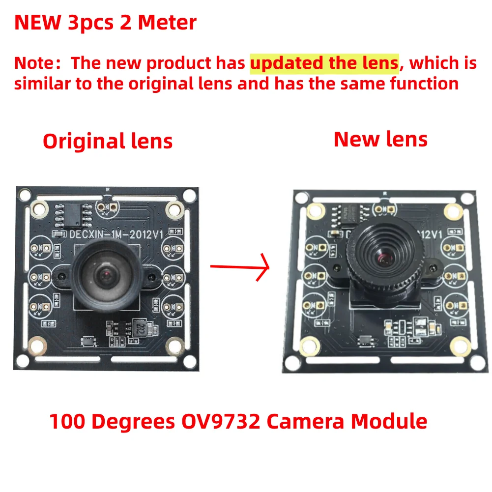 Camera Module 100 Degree 1MP OV9732 1280x720 USB Free Driver Manual Focus with 3M/2 Meter Cable for WinXP/7/8/10
