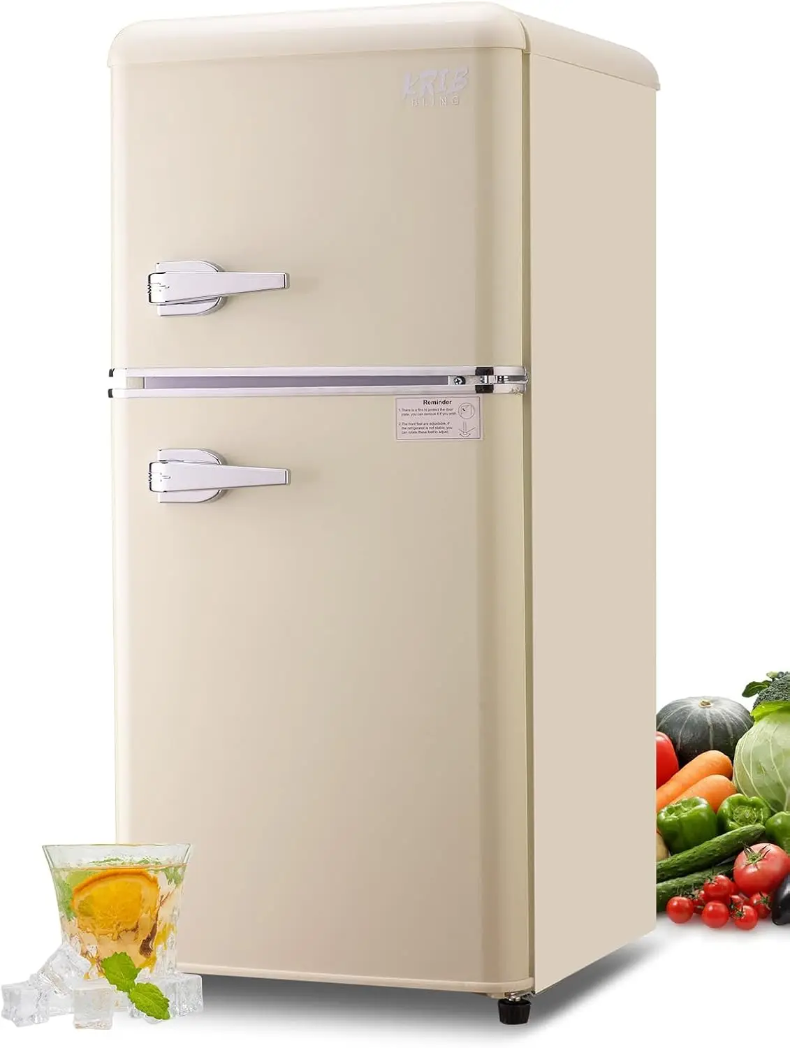 3.5 Cu.ft Compact Refrigerator, Mini Fridge with Freezer,Retro Design Small Refrigerator with 2 Door,7 Level Thermostat for Home