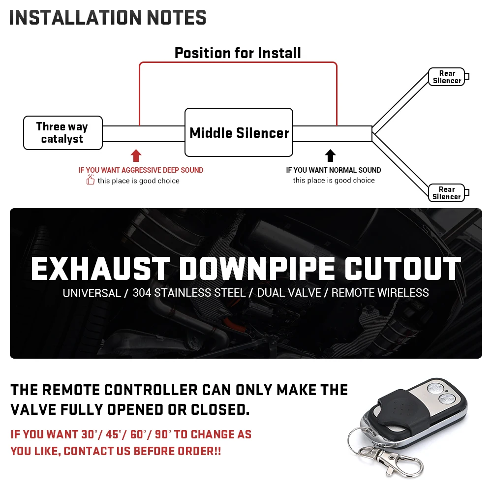 Exhaust Control Valve Exhaust Pipe Valve Kit Exhaust Pipe Valve Universal Stainless Steel 304 2.0" 2.25" 2.5" 3" Dual-Valve Electric Exhaust Downpipe Cutout With Remote Wireless Accessories