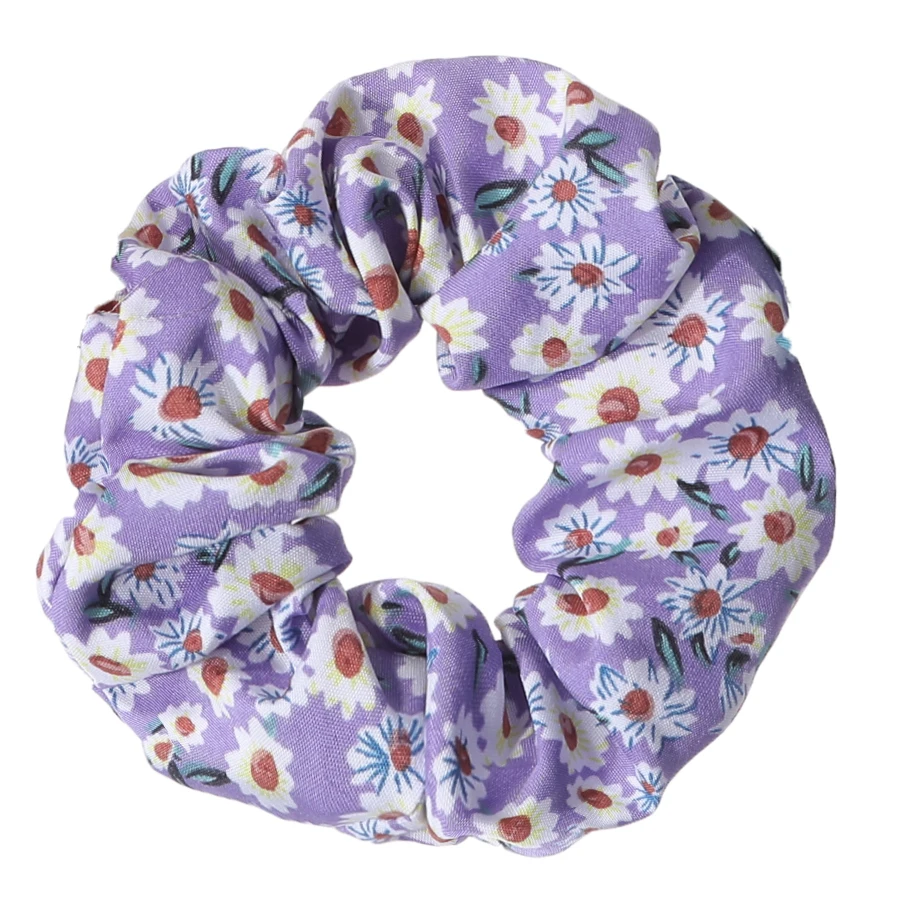 Floral & Leopard Print Hair Scrunchies Set - Pack of 5, No-Crease Elastic Ponytail Holders in Pink & Purple
