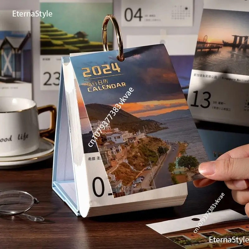 2024 Travel Calendar Creative World Beauty Calendar Ins Desktop Display Gift Original Desk Calendar