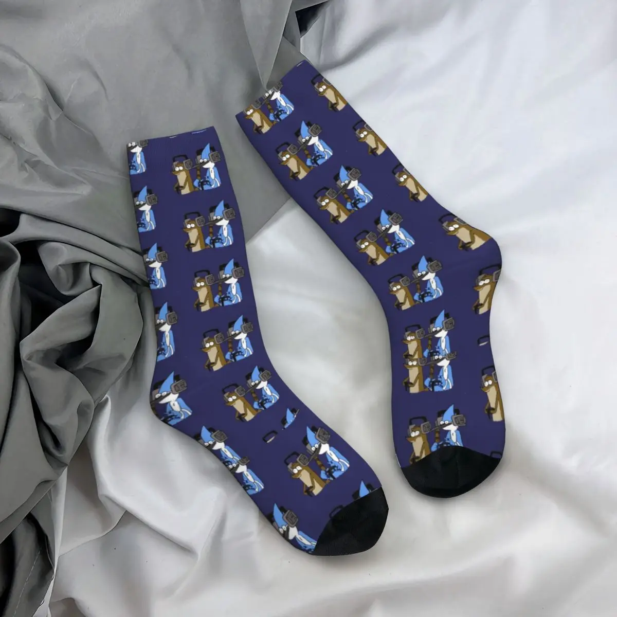 

Earphones Rigby And Mordecai Socks Autumn Regular Show Stockings Funny Couple Quality Socks Custom Running Sports Non-Slip Socks