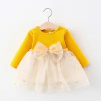 Girls' Long Sleeved Dress Spring And Autumn Bow Glittering Mesh Spliced Knitted Princess Party Birthday Dress 3
