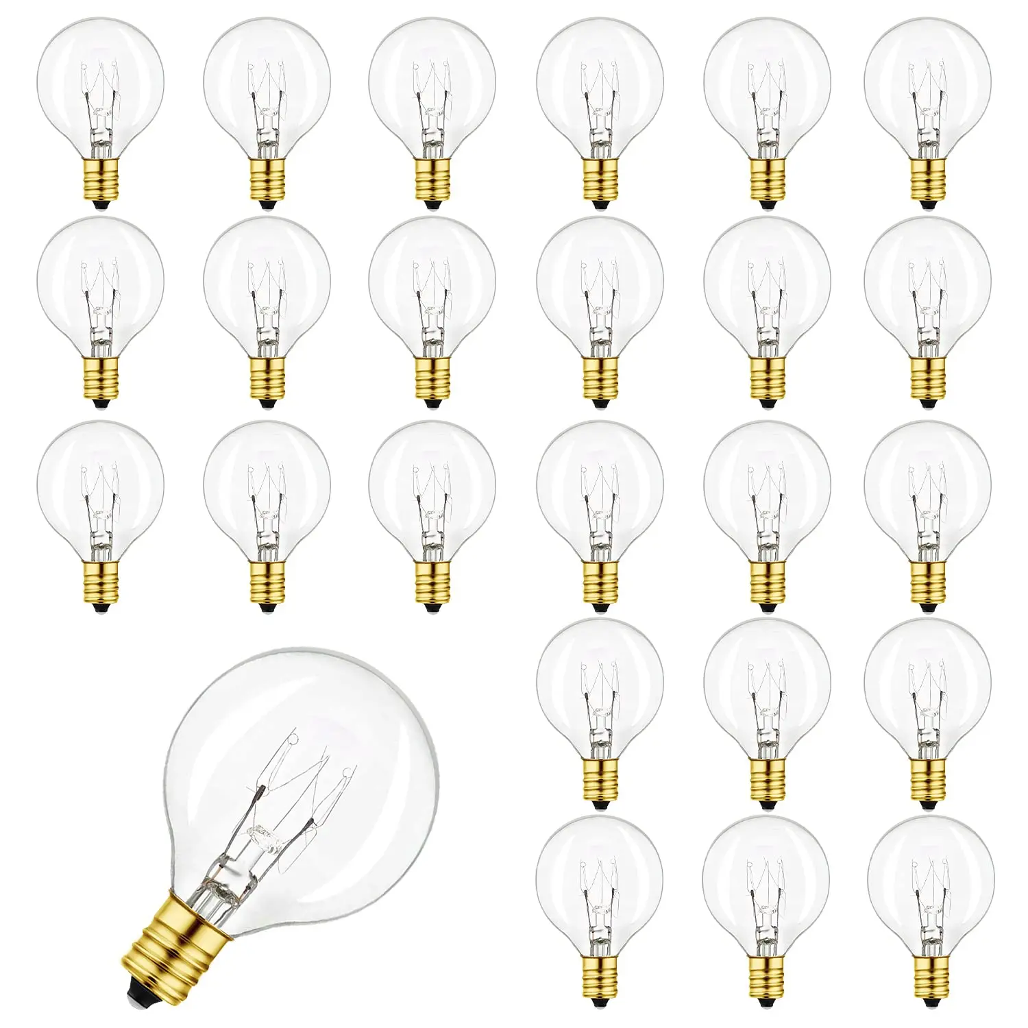 25pcs G40 7W Clear Tungsten Edison Bulbs Replacement Light Bulbs E12 2200K Warm White for Patio Lighting Decoration Wedding