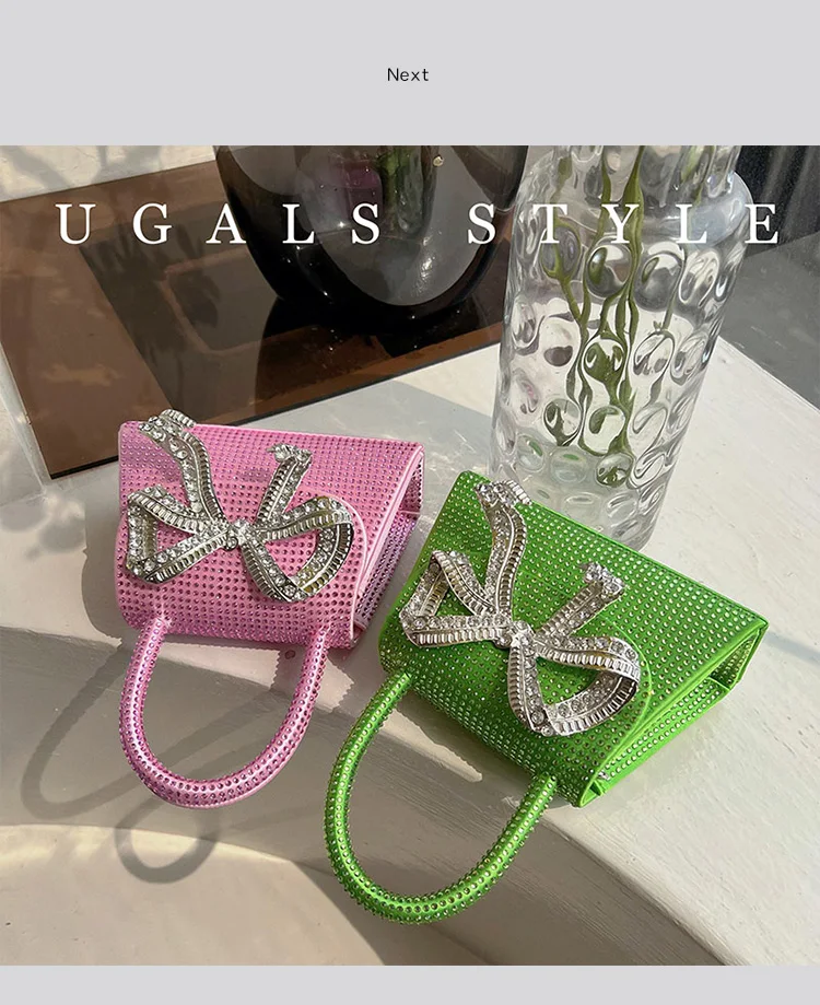 Borsa a tracolla con nodo a fiocco con strass brillanti glitterati Borsa a tracolla da donna con tracolla a catena Borsa da sera con pochette per festa di nozze_voghion.com