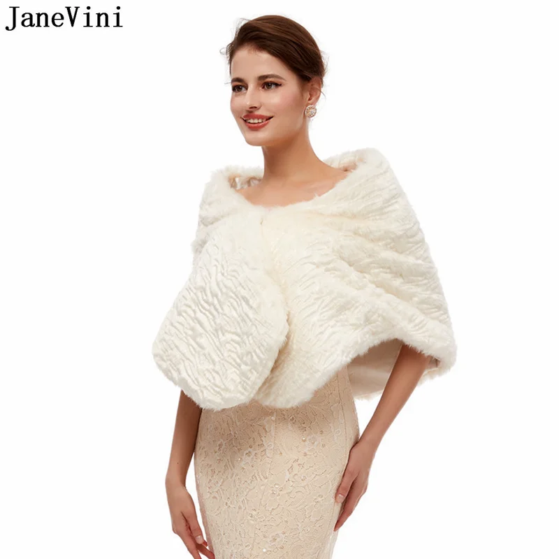 

JaneVini Etole Mariage Ivory Bride Fur Wrap Stole Bridal Shawl High Quality Faux Fur Wedding Cape Boleros Shrugs Jackets Winter