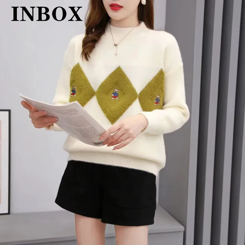 

Autumn Winter Keep Warm Thick Women's Sweater Loose O-neck Cartoon Pullovers Female Knited Clothing Korean Style