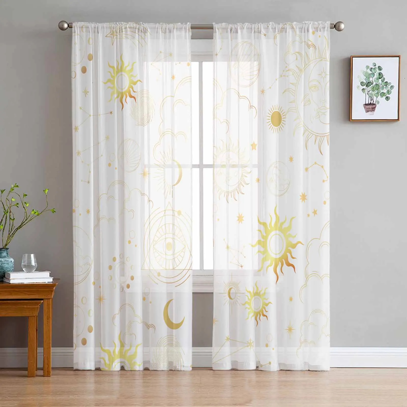

Star Moon Tarot Sun Abstract White Sheer Curtains for Bedroom Living Room Voile Window Curtains Kids Room Tulle Curtain