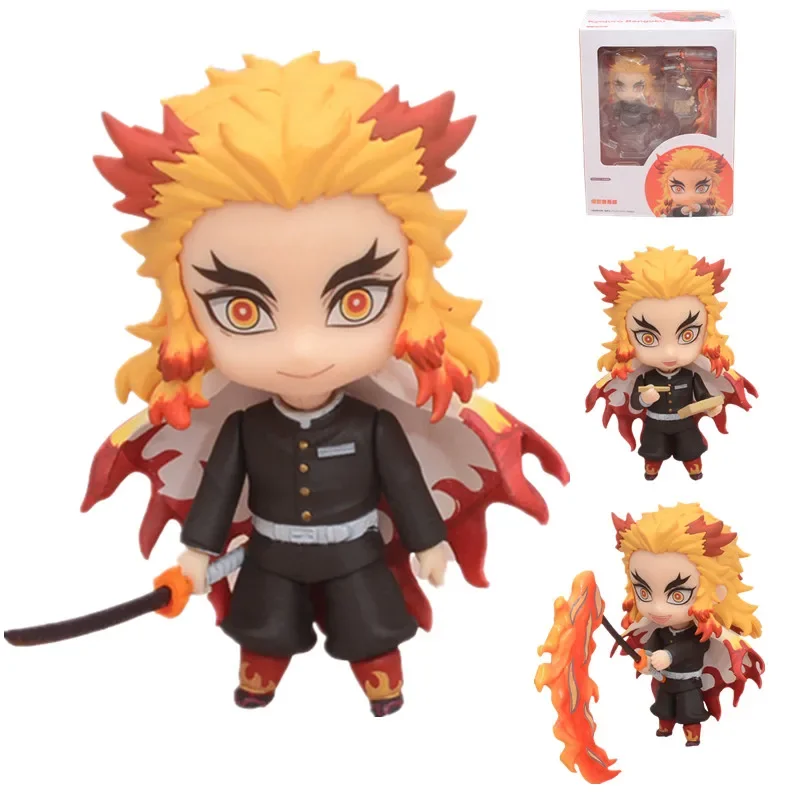 Anime Demon Slayer Q Versione No.1541 Rengoku Kyoujurou Battle Form Action Figure Toy Pvc 3 Teste Modello Scrivania Decorazione Giocattoli Regalo