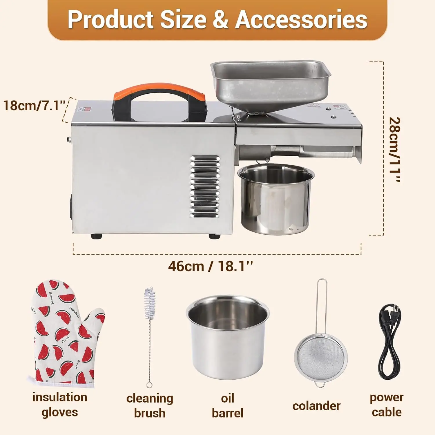 900W Electric Oil Press Machine Automatic Cold Hot Oil Extractor with 340 Stainless Steel Perfect Pressing Peanut Sesame Seeds