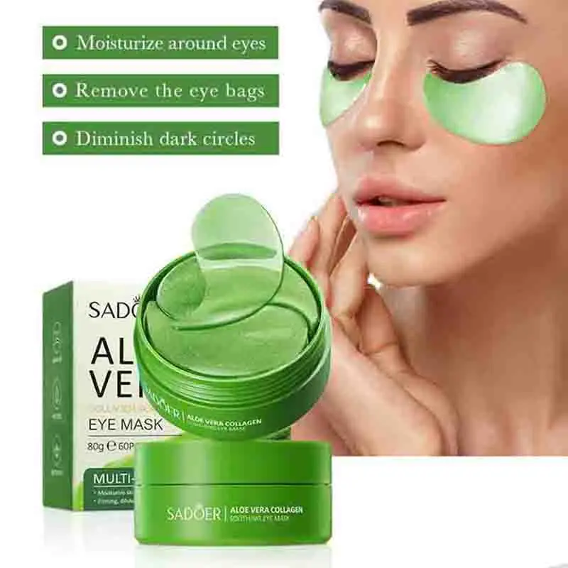 60pcs/box SADOER Snail Collagen Aloe Vera Eye Mask Anti Dark Circles Eyes Bags Moisturizing Firming Eye Patches Eyes Skin Care