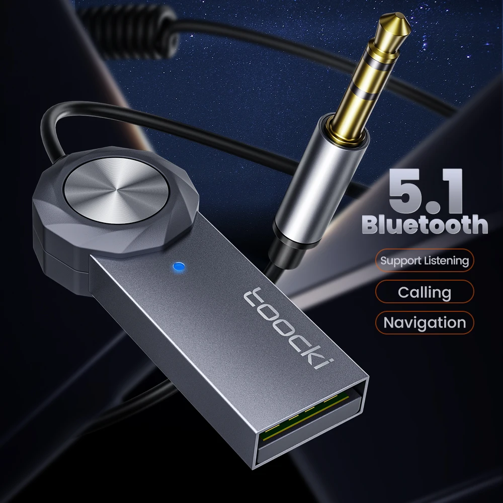 TOOCKI Bluetooth Aux Adapter USB To 3.5mm Jack Car Audio Music Mic Bluetooth 5.1 Handsfree Kit Car Transmitter bluetooth transceiver adapter bluetooth aux adaptor bluetooth adapter audio adapter