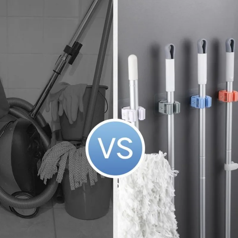 3/1PCS Mop Storage Racks Broom Hanger Wall-mounted Mop Bracket Traceless Self-adhesive Clip Kitchen Bathroom Storage Hook